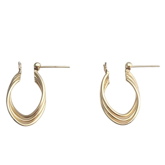 14K Yellow Gold 3 Band Intertwined Hoop Earrings #21083 - Picture 3 of 6